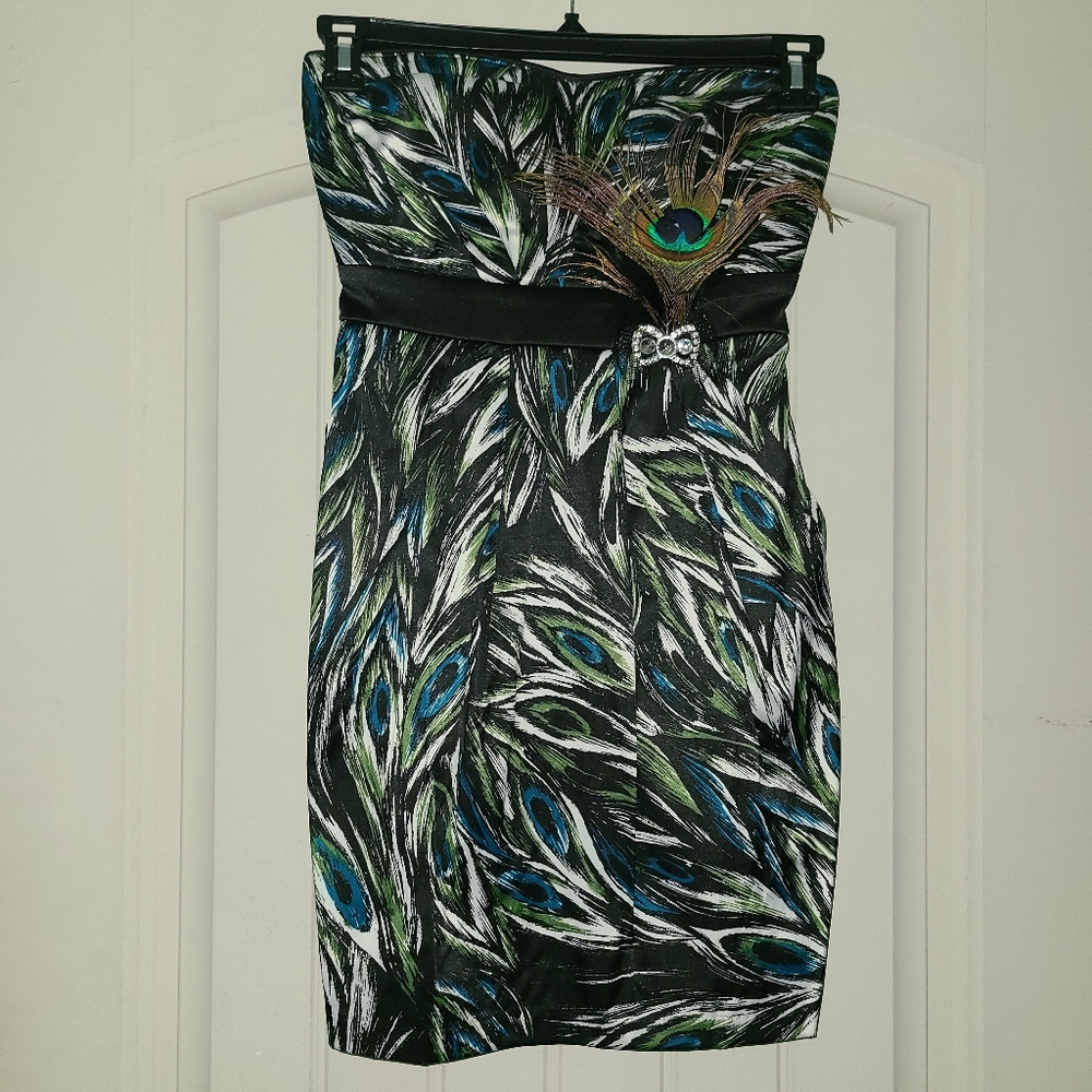 Peacock pattern mini dress